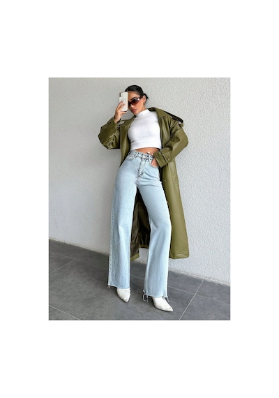 Kene Jeans Paça Kesik Yüksek Bel Buz Kar Boru Paça Kot Pantolon Buz Kar
