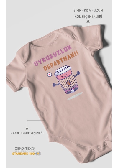Uykusuzluk Departmanı Baskılı Bebek Zıbını Çıtçıtlı Body %100 Pamuk Kısa Kol Pastel Pembe