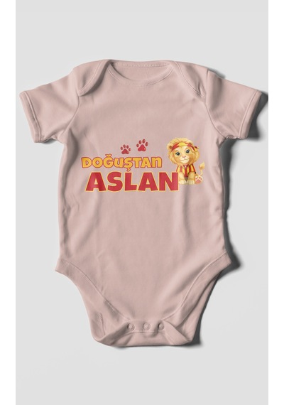 Morivokids Doğuştan Aslan Kısa Kollu Bebek Body %100 Pamuk Pastel Pembe