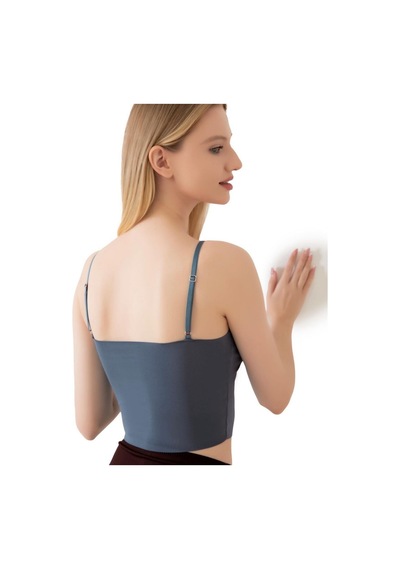 İnce Askılı Dikişsiz V Yaka İz Yapmaz Büstiyer/croptop Mavi