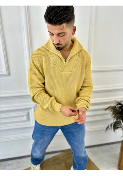 Elku Moda Kazak Oversize Tüylenmez Naturel Pamuk Fermuarlı Boğazlı Yaka Örme Triko Kazak Hardal Elku Moda Kazak Oversize Tüylenmez Naturel Pamuk Fermuarlı Boğazlı Yaka Örme Triko Kazak Hardal