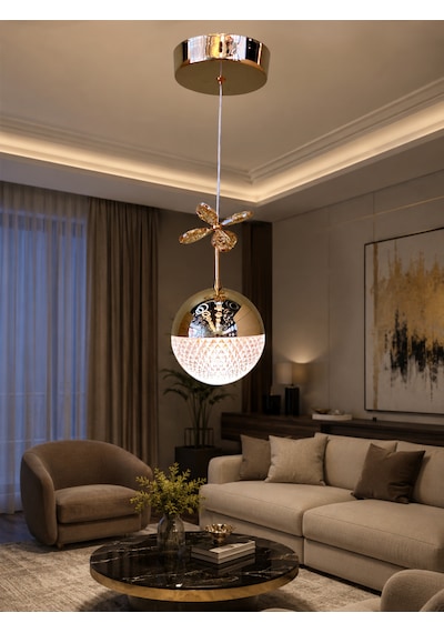 Tekli Desenli Top Rose Gold 3 Renk Modlu Kristal Desen Taşlı Ledli Sarkıt Avize Resimdeki Gibi