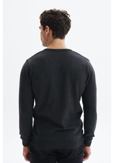 AR-MA Arma Erkek Slim Fit Likralı Akrilik Kumaş V Yaka Kareli Kazak K0kro0860 Gri
