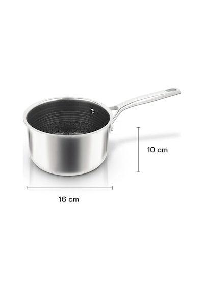 Uniqella Silver Pro Serisi 16cm Sos Tenceresi 1.8l Cam Kapaklı Çelik