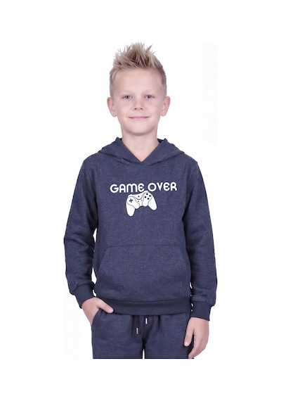 Panios Kids 3'lü Kanguru Cepli Kapüşon Detaylı Baskılı Erkek Çocuk 3 Parça Sweatshirt Füme - Lacivert