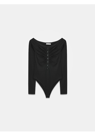 Dilvin 32661 Düğme Detaylı Bodysuit-siyah Siyah