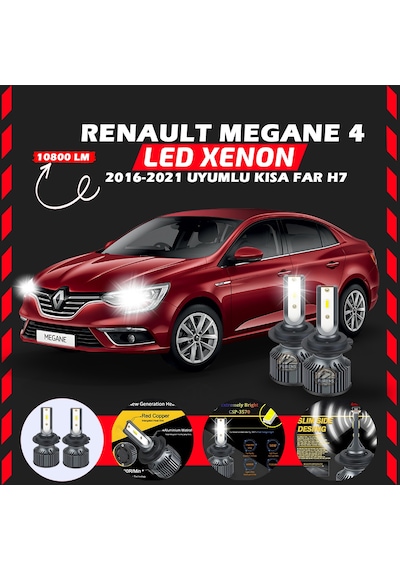 Renault Megane 4 2016-2021 Kısa Far Uyumlu Şimşek Etkilii Led Xenon Premium Series H7