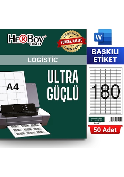 Herboy Hb-1060 30 X 9 Mm A4 Baskılı Laser Etiket 50 Adet
