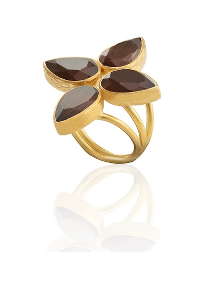 Kadir Jewellery 22 Ayar Altın Kaplama Zirkon Taşlı Kadın Otantik Yüzük Kahverengi 26997004
