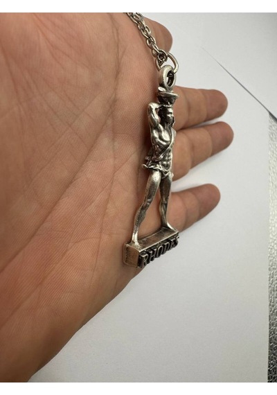 Rodos Heykeli Figürlü Güneş Tanrısı Helios Kolye Antik Mitoloji Temalı Gümüş Renk Unisex Takı Çok renkli