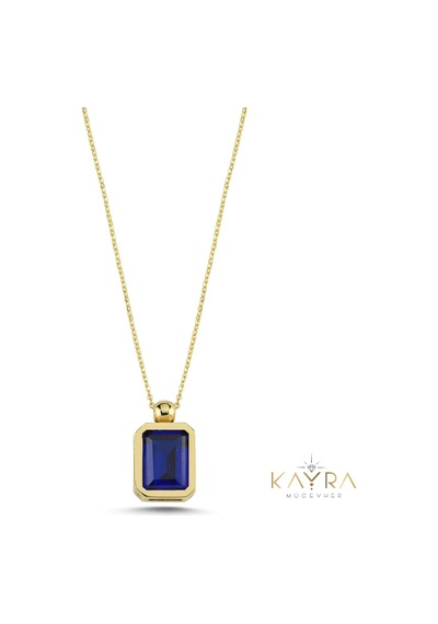 Mavi Topaz Taşlı Altın Kolye Akm07