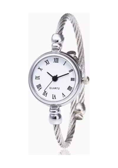 Metal-beyaz Ince Bileklik Yuvarlak Vintage&retro Saat Siyah - Sarı