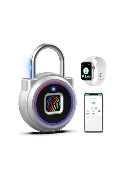 Parmak İzi Asma Kilidi, Soyunma Bluetooth, Mobil Uygulama, Anahtarsız Biyometrik Akıllı Asma Kilit, Suya Dayanıklı,