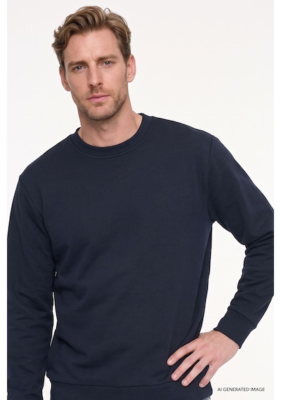 AC&Co / Altınyıldız Classics Standart Fit Normal Kesim Pamuk Bisiklet Yaka Erkek Sweatshirt Lacivert