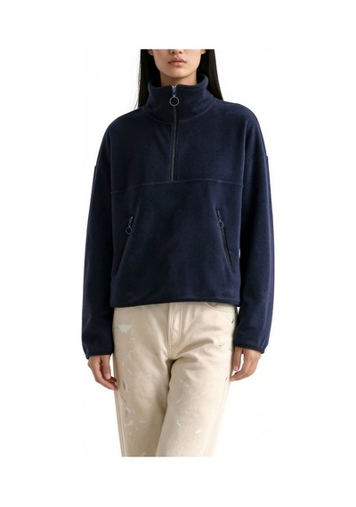 Hiccup Busem Kadın Yarım Fermuarlı Kısa Sweatshirt Lacivert