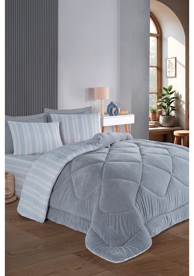 Comfort Set Yeni Nesil Wellsoft Yorganlı 3 Parça Çift Kişilik Soft Line Gri Gri