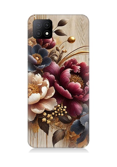 Oppo A53 Uyumlu Ahşap Üzerinde Gölge Çiçekler Desenli Silikon Kılıf Çok Renkli