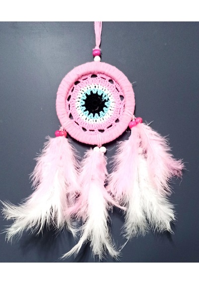 Pembe Dream Catcther Pembe Ve Beyaz Kuş Tüylü Düş Kapanı El Yapımı Duvar Süsü