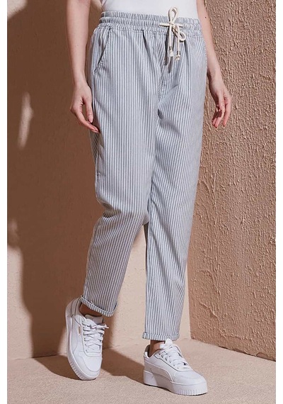 Fashion Friends Kadın Çizgili Pantolon Gri