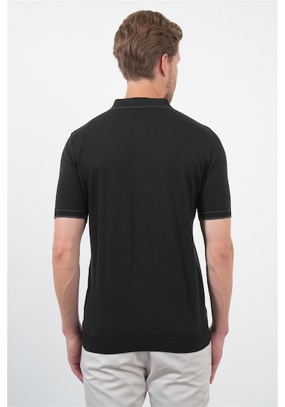 İmza Siyah Polo Yaka Kısa Kol Örme Comfort Fit %100 Pamuk Kazak 1012260151