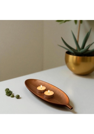 Mireva Amber Yaprak Tepsi / El Yapımı Boho Dekoratif Tepsi / Orta Sehpa & Dresuar İçin Şık Merkez Aksesuar