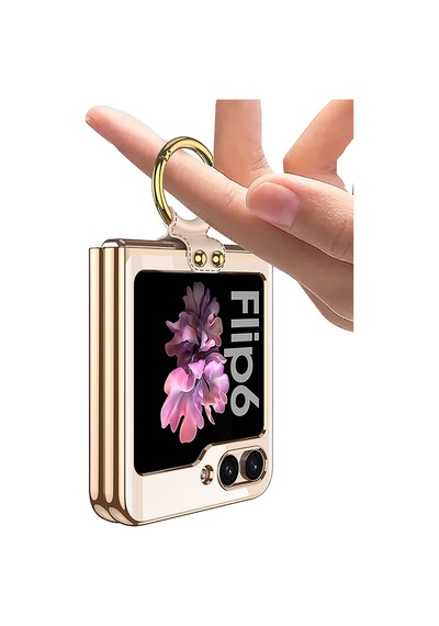 Samsung Uyumlu Galaxy Z Flip 6 Kılıf Cherena Yüzüklü Kıpta Kılıf Altın