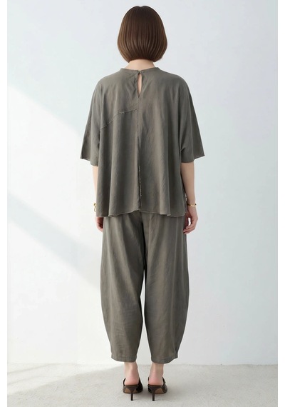 Benerly Kadın Büyük Beden Oversize Bluz Pantolon Takımı %100 Polyester Do Gri