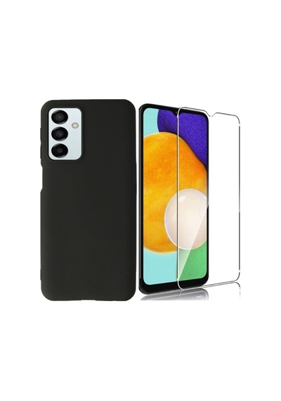 Samsung Galaxy Uyumlu M23 5g Kılıf Esnek Tam Koruma Kılıf Ve Temperli Cam Ekran Koruyucu Siyah