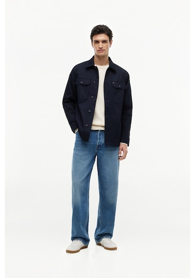 Tommy Hilfiger Cotton Blend Shırt Jacket Erkek Mavi Mont - Mw0mw43471
