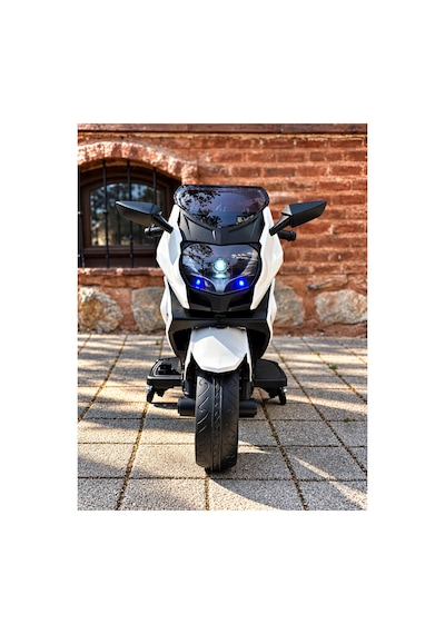12v Akülü Çocuk Motoru 3-6 Yaş Led Işıklı Müzikli Deri Koltuklu Ayaktan Gazlı Beyaz Beyaz
