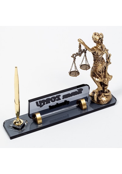 Themis Biblolu Kristal Masa İsimliği Hediye Avukat Ofis İsimlik
