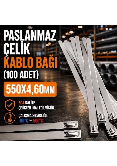 550x4.60mm Paslanmaz Çelik Kablo Bağı 100adet