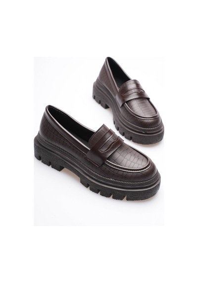 Kadın Deri Loafer Oxford Krokodil Desenli Kalın Comfort Tabanlı Kahve Carmin Kahverengi Kadın Deri Loafer Oxford Krokodil Desenli Kalın Comfort Tabanlı Kahve Carmin Kahverengi
