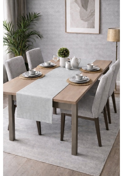 Perdeyap1980 Kadife Dokulu Açık Gri Renk Ada Serisi Runner 40 X 140 Cm Açık Gri
