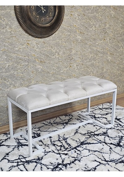 Beyaz Boyalı - L - Ayaklı 100 Cm X 38 Cm Oturak - Bench - Makyaj Çok Renkli