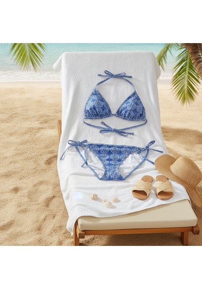 Bonbon Kadın Plaj Giyim Mavi Desenli Bikini Takım Bb2635 Çok Renkli