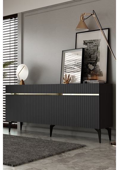 Fontana Lazer Pleksi Desen Konsol Tv Sehpası Çok Amaçlı Dolap 180 Cm Aa Antrasit - Altın