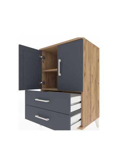 Hyperion Komodin 2 Raflı 2 Çekmeceli 2 Kapaklı 60x44x96 Çam-a... Çam