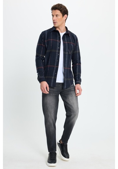 Tudors Erkek Slim Fit Dar Kesim Kareli Cepli Siyah Oduncu Gömlek-41791 Çok Renkli Tudors Erkek Slim Fit Dar Kesim Kareli Cepli Siyah Oduncu Gömlek-41791 Çok Renkli