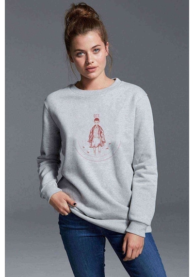 Stranger Things 11 Eleven Millie Bobby Baskılı Gri Kadın Sweatsh (528319305)