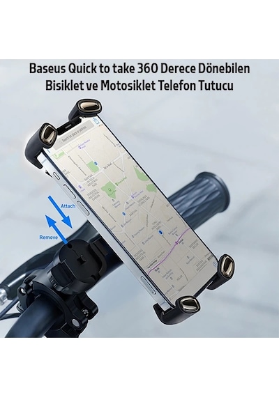Baseus Quick To Take 360 Derece Dönebilen Bisiklet Ve Motosiklet Telefon Tutucu- 5775 Siyah