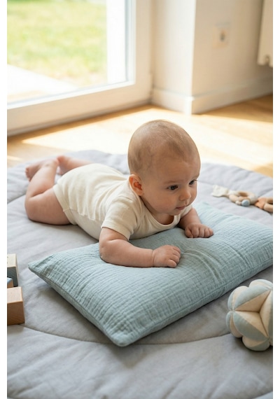 Çift Katlı Müslin Çocuk Yastık Kılıfı %100 Pamuk 35x45 cm 2’li Bebek Çocuk Kılıf Seti Mavi