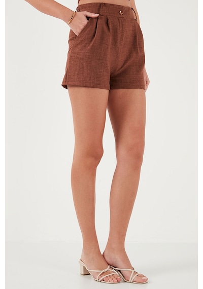 Lela Kırçıllı Regular Fit Cepli Kısa Bayan Şort 5866201 Kahve