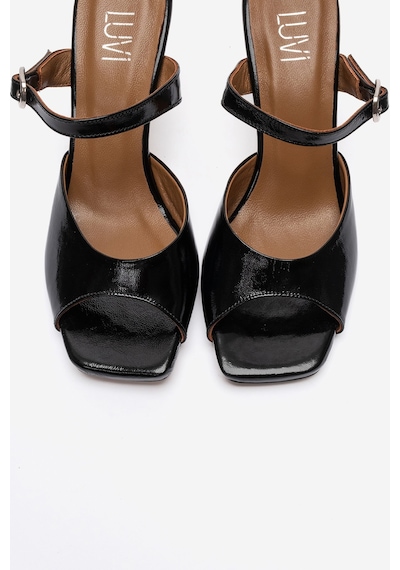 Luvi Shoes Urael Siyah Rugan Hakiki Deri Kadın Topuklu Terlik