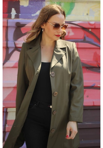Moda Berray 1670 Düğmeli Cep Detaylı Bondit Ceket Haki