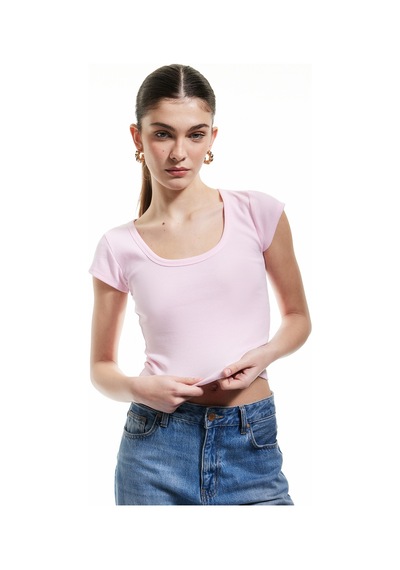 Koton Pamuklu Slim Fit Kısa Kollu Bisiklet Yaka Tişört Pembe 5sak50240ek Gül