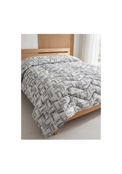 Tek Kişilik Desenli Çift Taraflı Silikon Yorgan 155x215 Cm 2600 Gr 1600 Gr Dolgulu Extra Sıcak Gri Gri