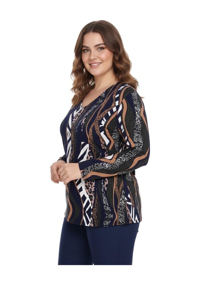 Linsolita Kadın V Yaka Modelli Baskılı Bluz Bgl-st05107 Lacıvert
