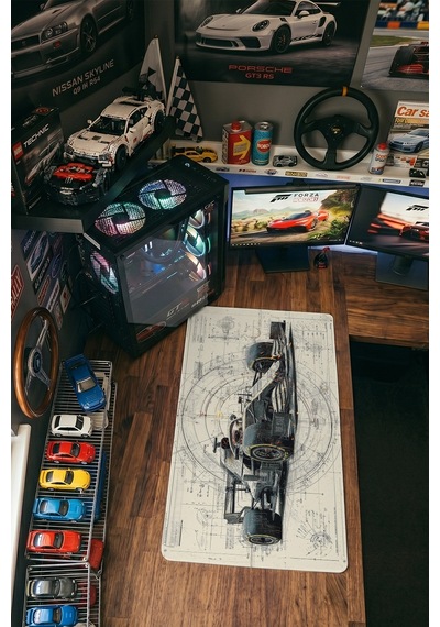 Formula 1 Yarış Arabası Blueprint 40x90 Cm Oyuncu Mousepad Kaymaz Taban Büyük Boy Mousepad Siyah