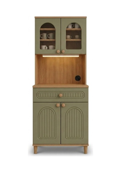 Barista Led Aydınlatmalı Kahve Köşesi Dolabı Retro Büfe 195cm Mdf Koyu Yeşil